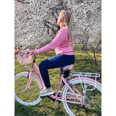 Dámsky retro bicykel 26" Lavida 7-prevodový Ružový, biele kolesá